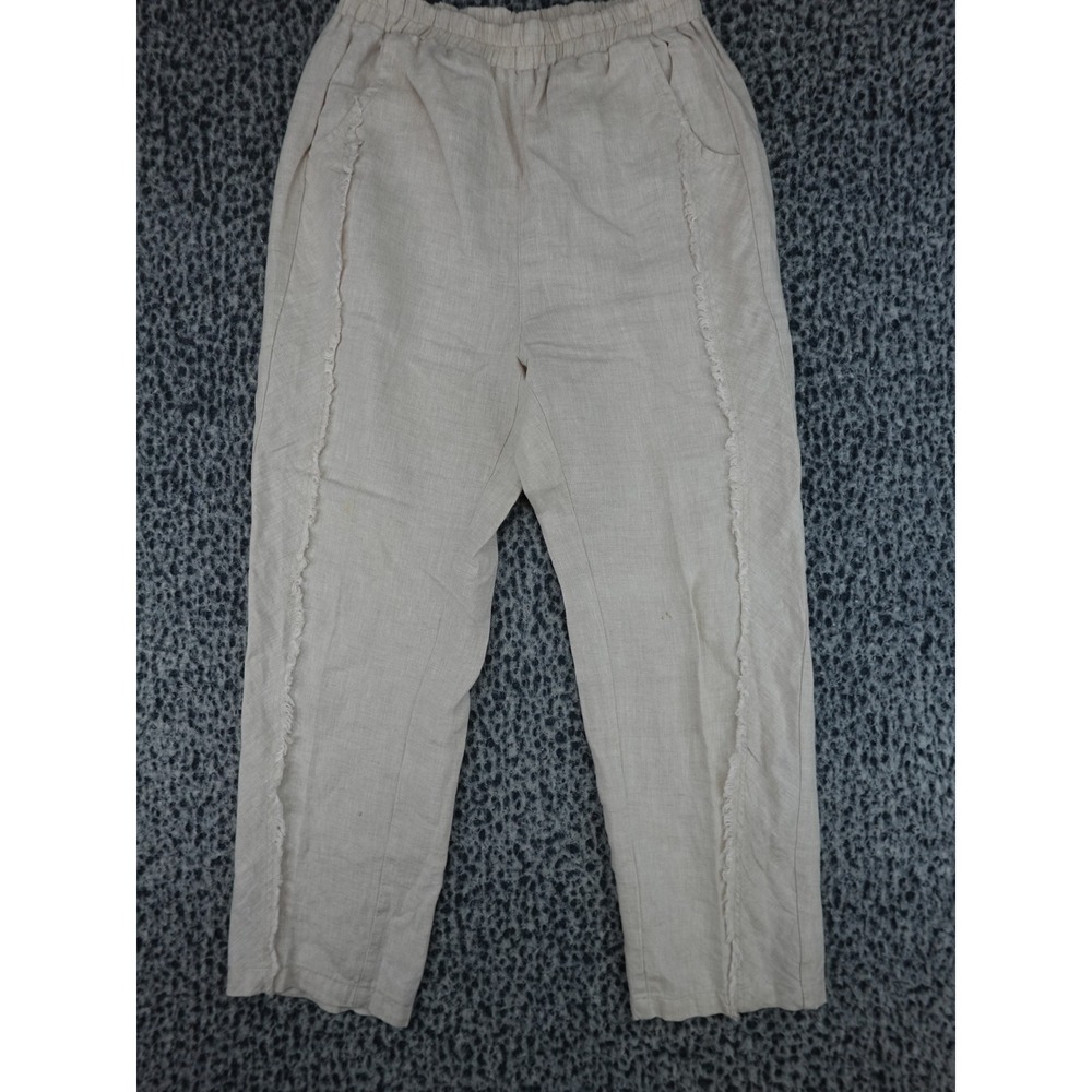 Grade & Gather Linen Pants Womens Small Beige Raw Edge Fringe Seam 50185L
